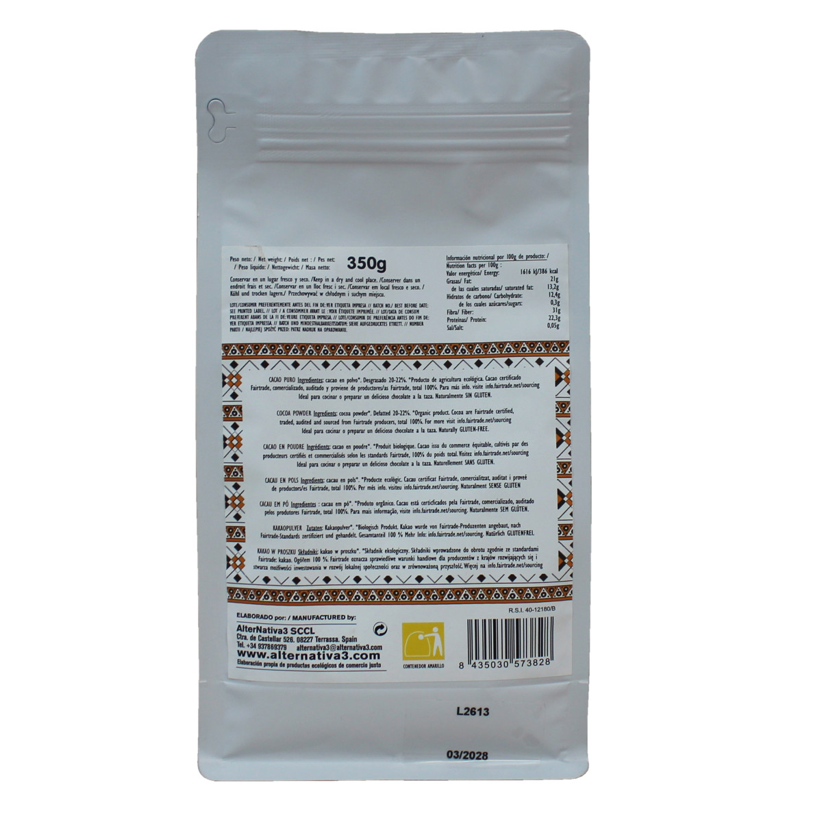 Cacao puro 21% M.G bio 350g Alternativa 3