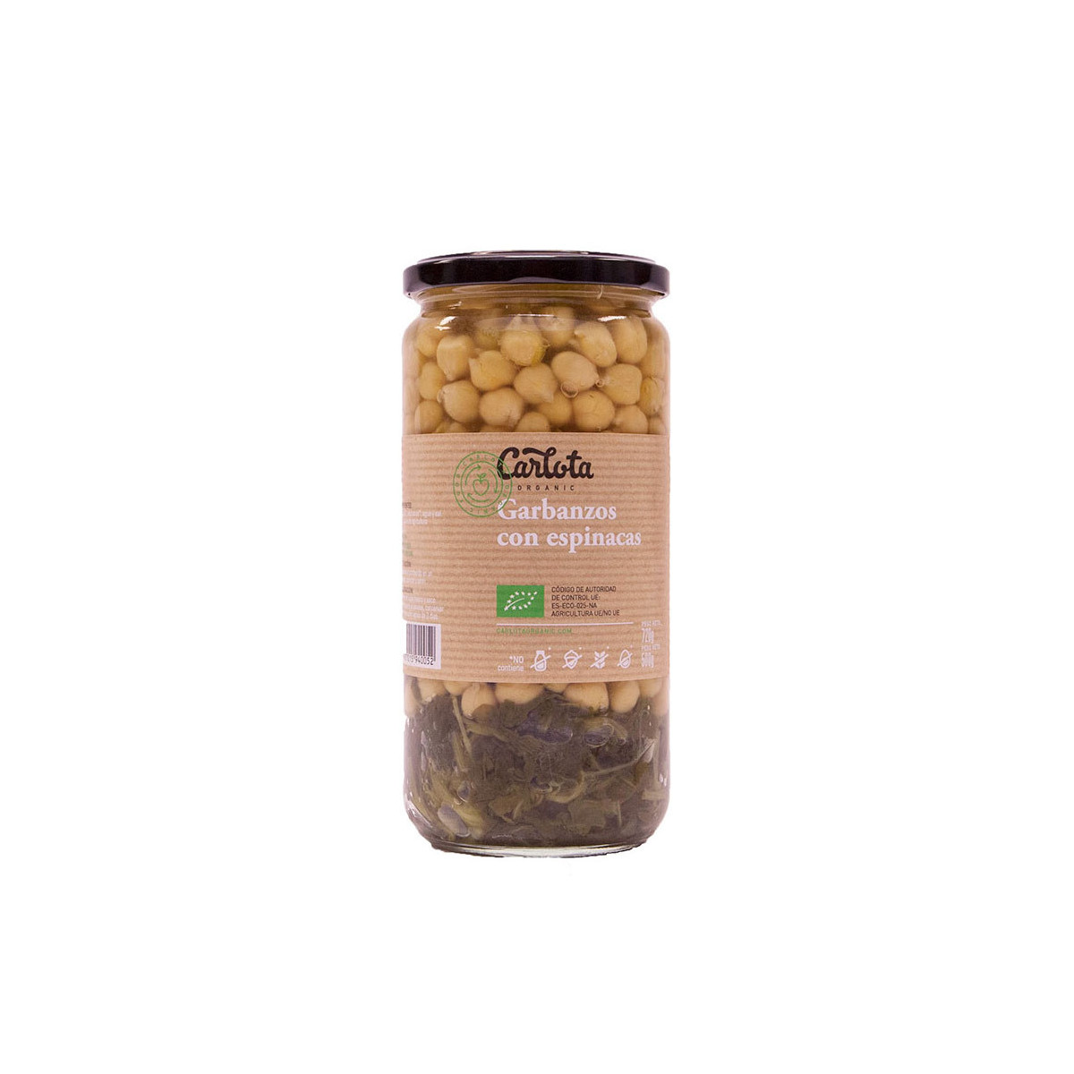 Garbanzos con espinacas Bio 720g Carlota Organic